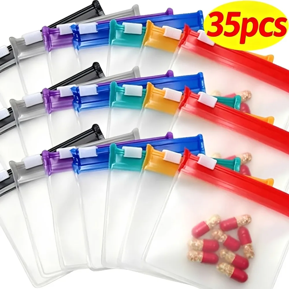 Reusable Zip Bag - ถุงใส่ยาสีสันสดใสขนาดเล็ก ถุงซิปยาแบบปิดผนึกเองได้ ถุงกันน้ำแบบพกพาสำหรับเดินทาง กระเป๋าเก็บเครื่องประดับ