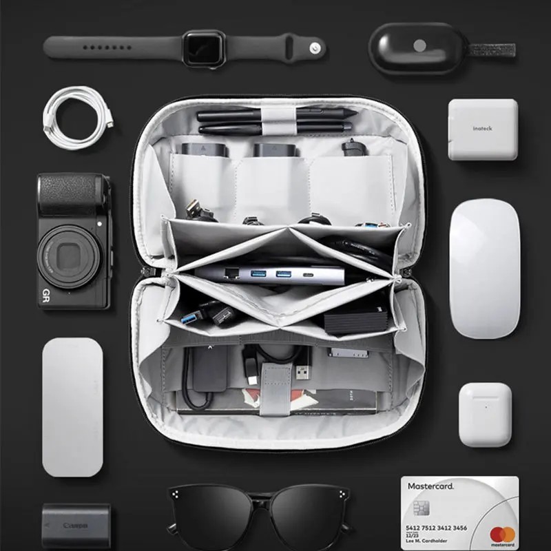 Travel Accessories And Bags - กระเป๋าอุปกรณ์ดิจิทัลอเนกประสงค์ รุ่นอัปเกรด กระเป๋าเก็บสายเคเบิลสำหรับเดินทาง ทำจากไนลอนกันน้ำ พร้อมช่องเก็บพาวเวอร์แบงค์ พกพาสะดวก