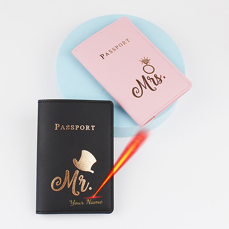 Travel Accessories Personalised - ปรับแต่งชื่อ Mr/Mrs โลโก้หนังสือเดินทาง Pu หนัง Coves