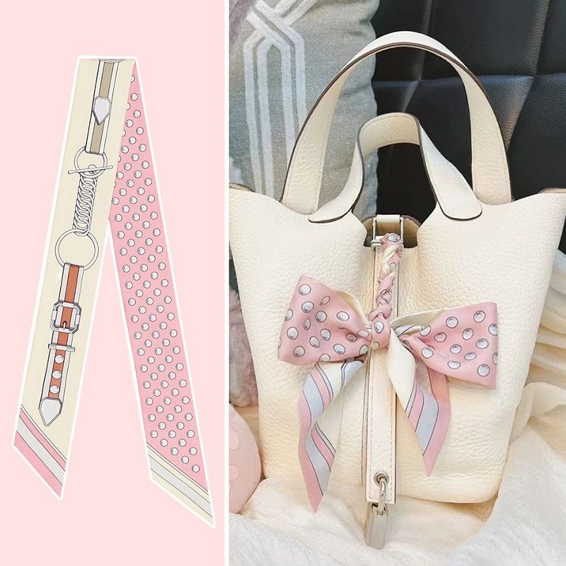 Travel Accessories Pouch - ผู้หญิงฤดูร้อนสีชมพู Polka Dot ผ้าพันคอกระเป๋าริบบิ้นตกแต่งจับพิมพ์ยาว Streamer อุปกรณ์เสริมแฟชั่นสําหรับฉลอง
