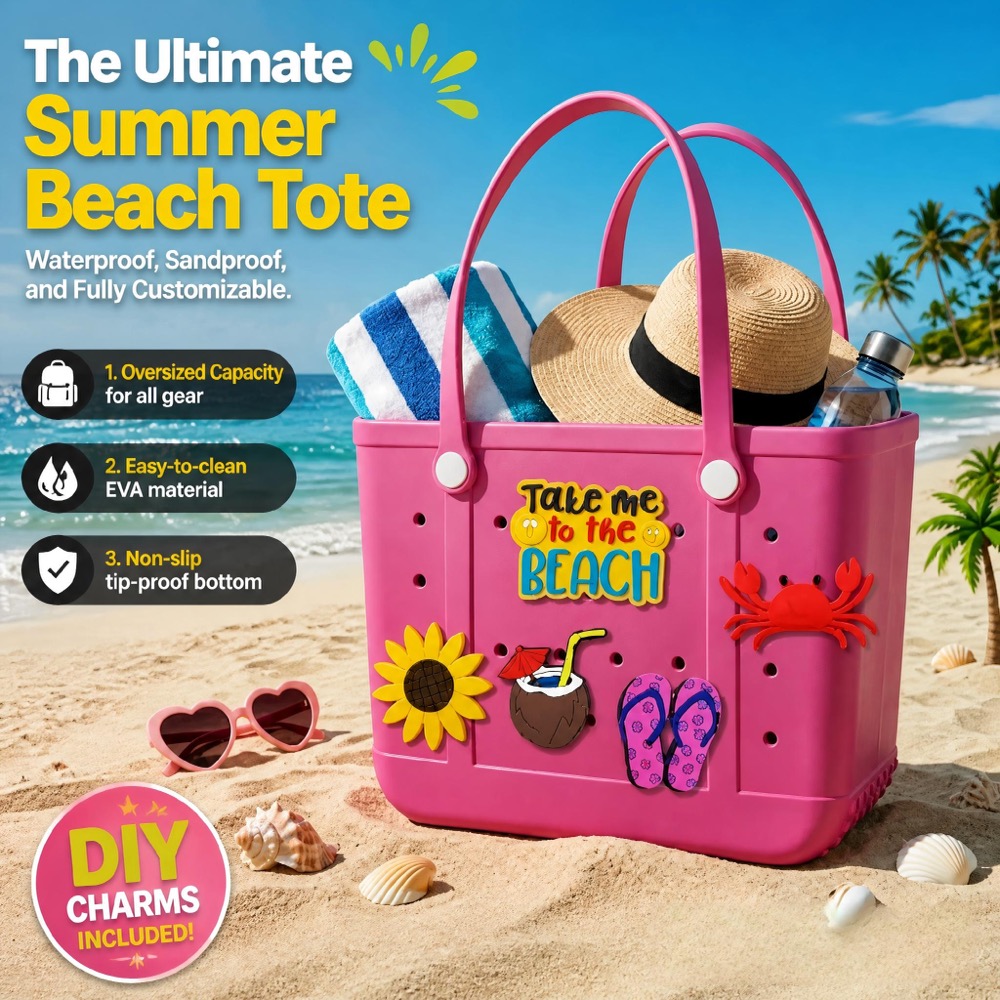 Travel Accessories And Bags - กระเป๋าชายหาดยางขนาดใหญ่สำหรับผู้หญิง, กระเป๋าเดินทางกันทรายสำหรับชายหาดและกีฬากลางแจ้ง แถมฟรีอุปกรณ์ DIY