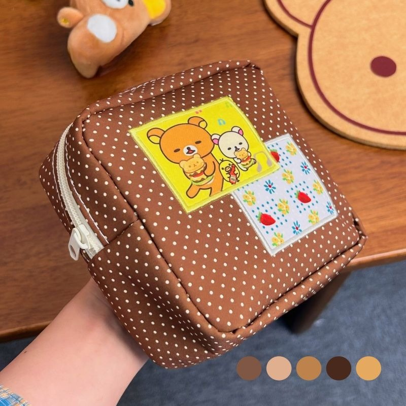 Travel Accessories Pouch - กระเป๋าเครื่องสำอางลายจุดสีน้ำตาลลายหมีน่ารัก กระเป๋าใส่เครื่องสำอางแบบมีซิปพิมพ์ลายหมีน่ารัก กระเป๋าใส่เครื่องสำอางสำหรับเดินทางความจุขนาดใหญ่