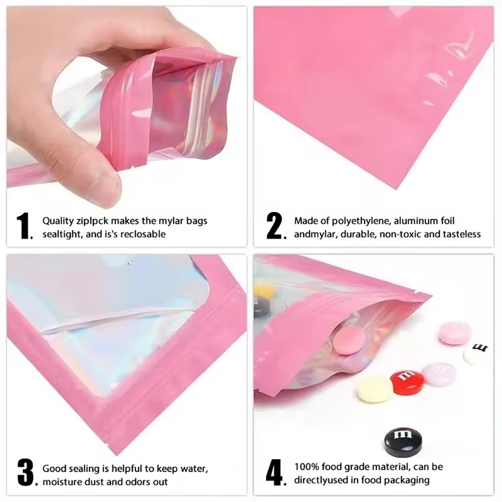 Reusable Zip Bag - ถุงซิปล็อคสีเลเซอร์โฮโลกราฟิก 50 ชิ้น ปิดผนึกได้ ป้องกันกลิ่น ถุงซิปล็อคพลาสติกหนาสำหรับบรรจุภัณฑ์