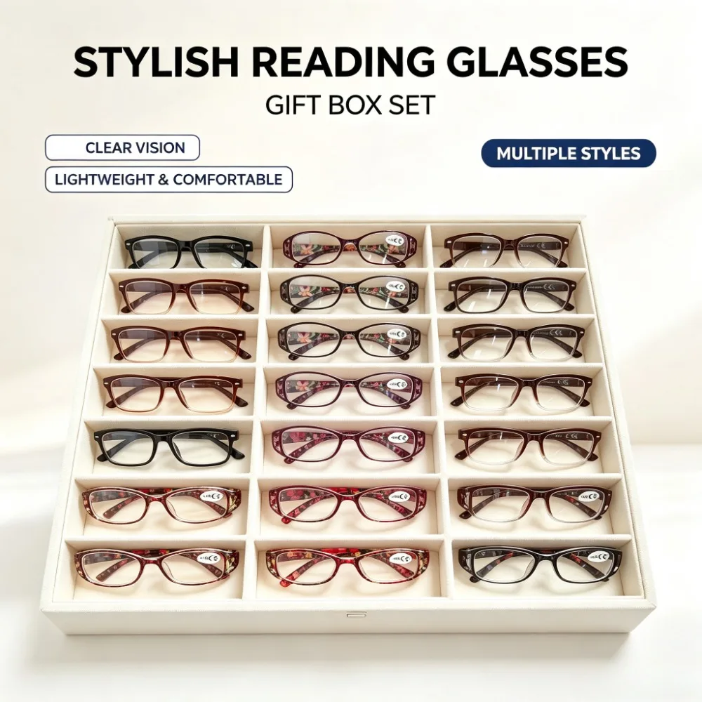 Travel Reading Accessories - แว่นอ่านหนังสือแฟชั่นหลากหลายแบบ 20 คู่ แว่นอ่านหนังสือน้ำหนักเบาพิเศษ แว่นอ่านหนังสือดีไซน์หลากหลายรูปทรง เหมาะสำหรับอ่านหนังสือในชีวิตประจำวัน