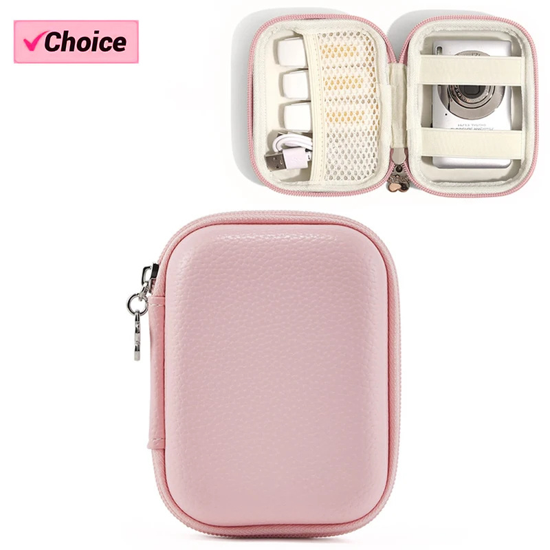 Travel Accessories Pouch - กระเป๋ากล้องดิจิตอลขนาดเล็กสำหรับเดินทาง พร้อมช่องตาข่ายสำหรับใส่อุปกรณ์เสริมและการ์ด SD (สีชมพู)