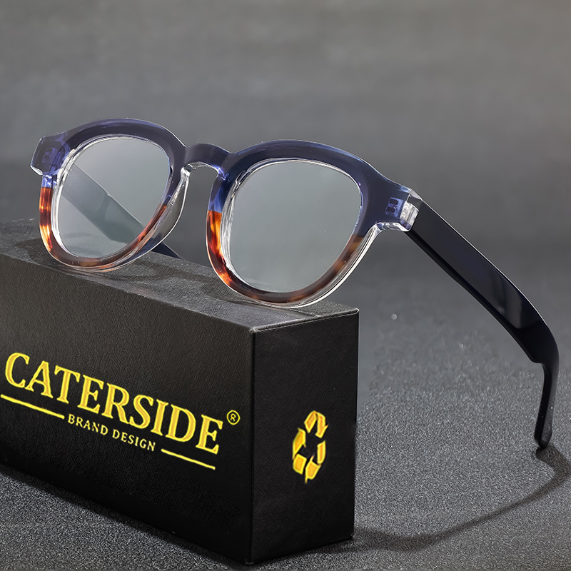 Travel Reading Accessories - CATERSIDE กรอบแว่นตากลมสําหรับ Man Acetate Retro Anti