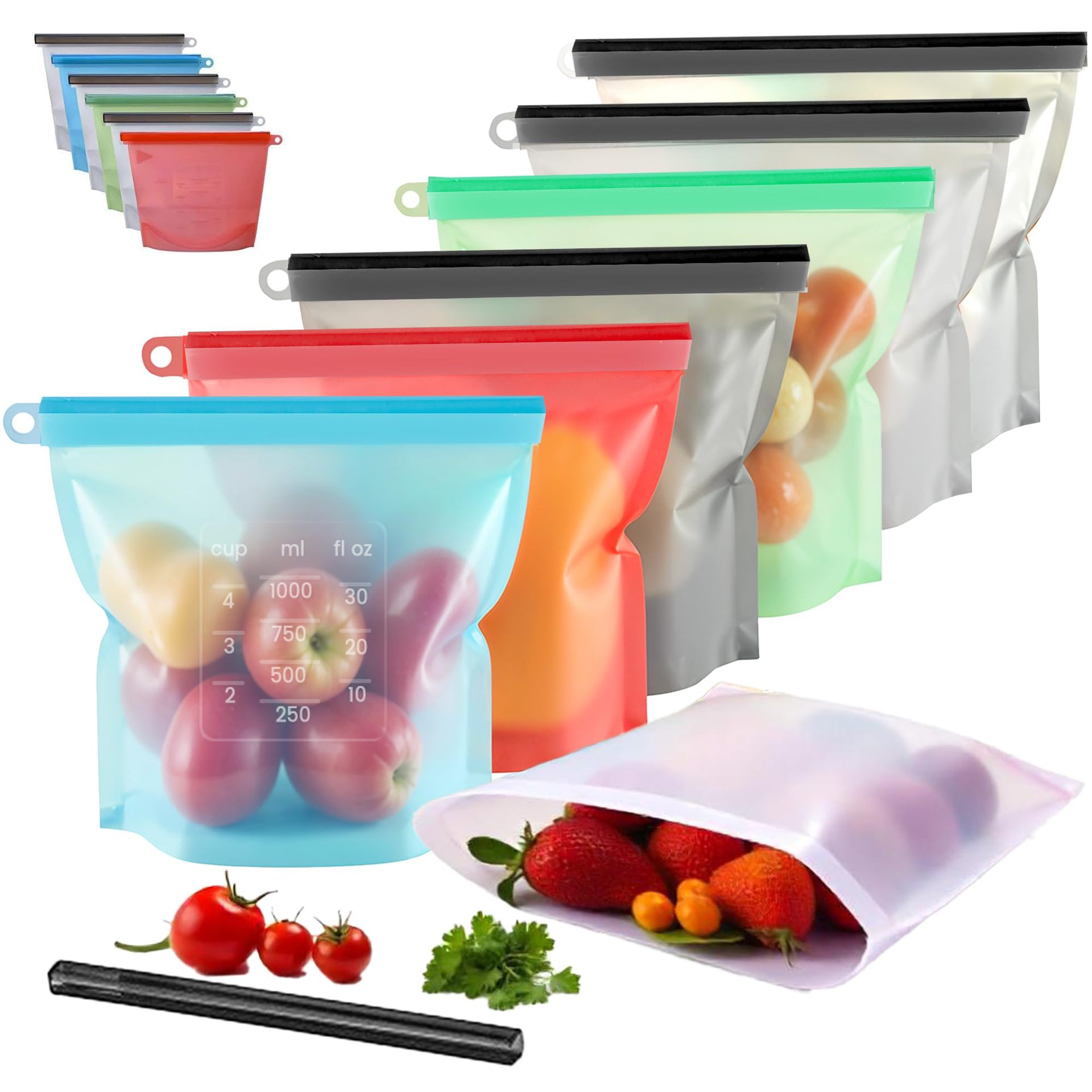 5 ชิ้นซิลิโคนภาชนะเก็บอาหารภาช - Reusable Zip Bag บทวิจารณ์และราคา